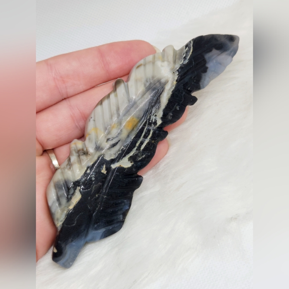 Volcano Agate Feather Carving | Natural Crystal Wing | Earthy Statement Piece